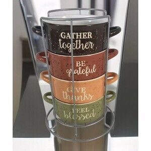 Harvest Handled Crock Bowls Set 4 with Rack Boston Warehouse Soup Chili Stew